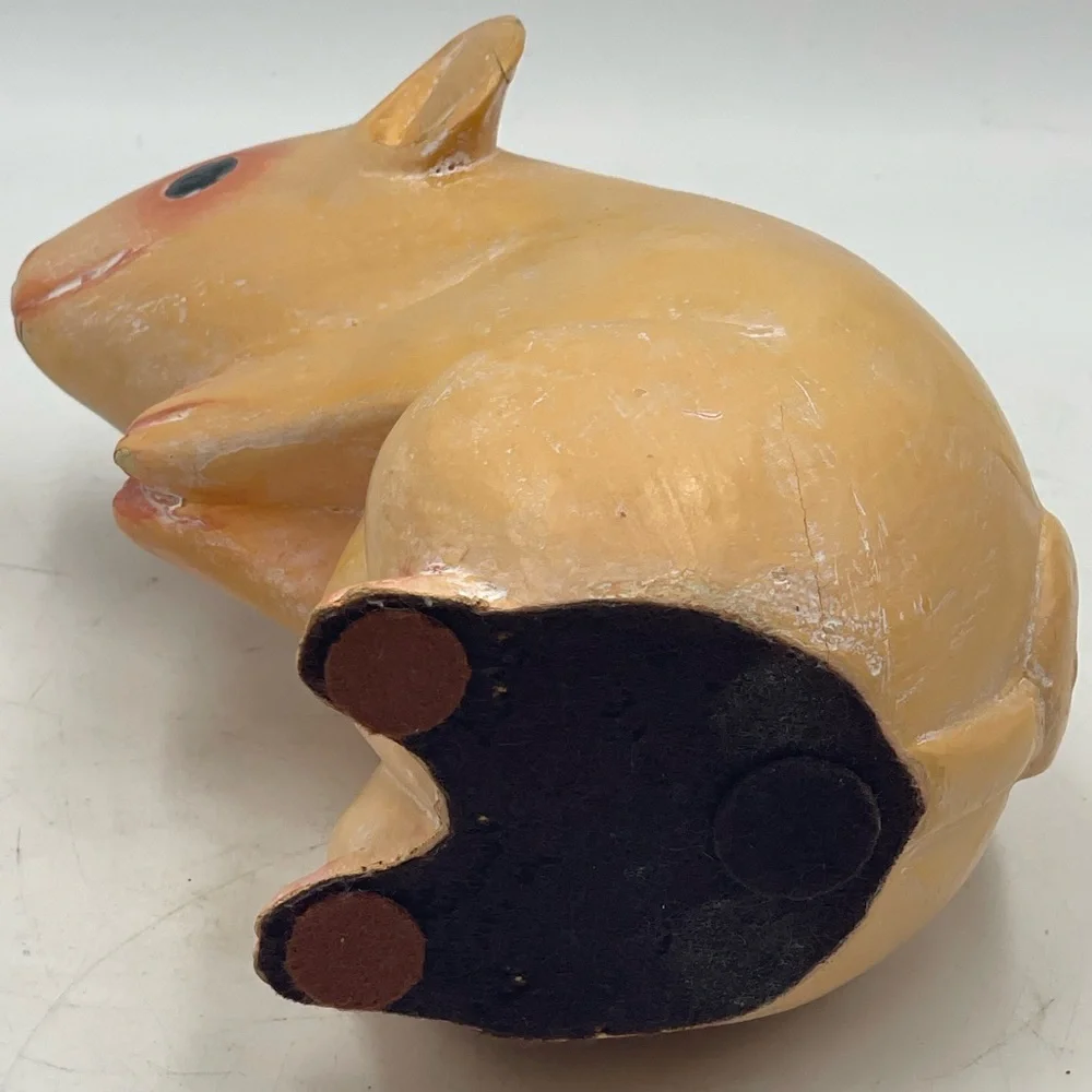 Vintage 6” Solid Wood Mouse / Hamster Hand Carved & Hand Painted Sculpture